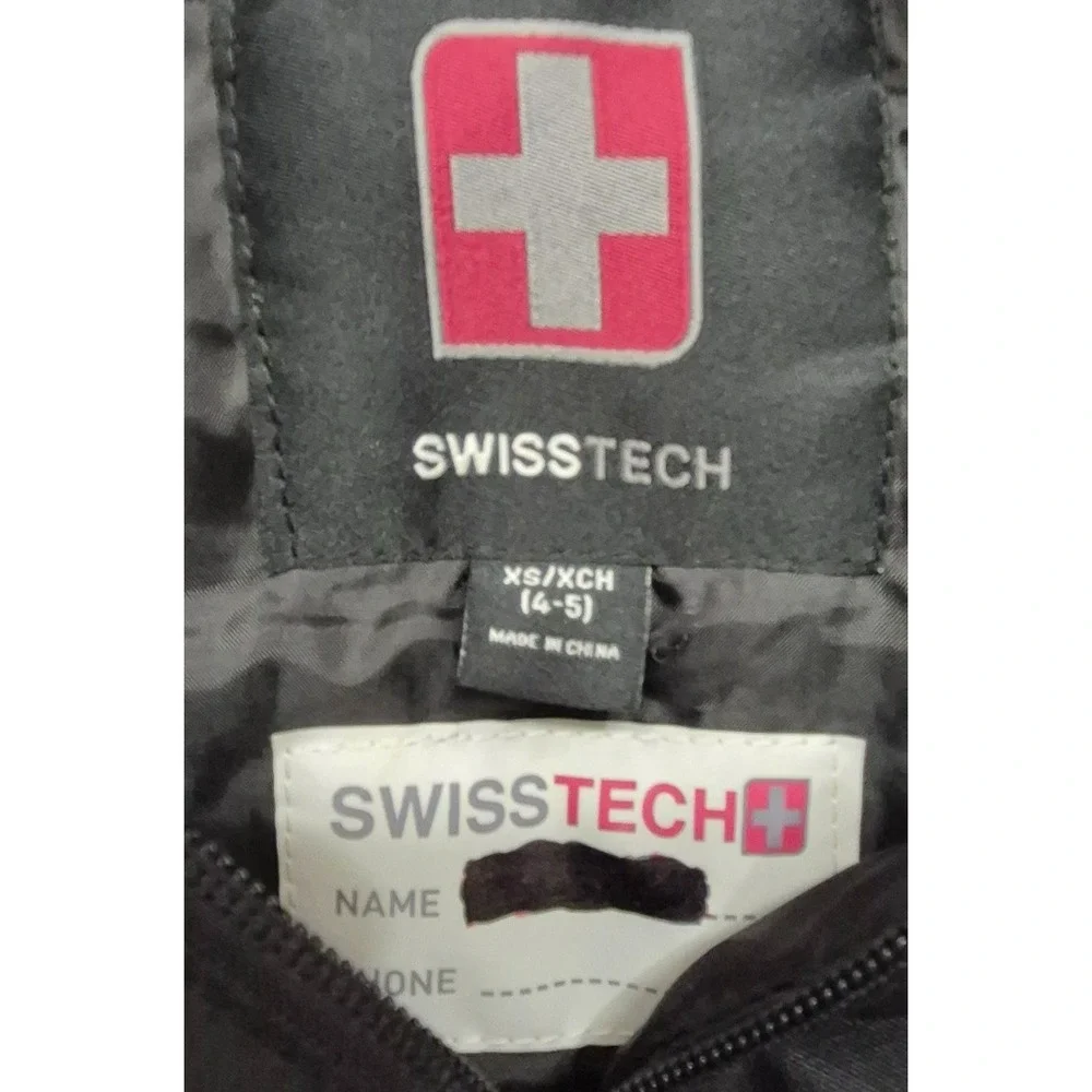 Swiss Tech Kid's Black Snow Ski Bib Overalls Pants Suspenders (4-5)‎ XS pockets